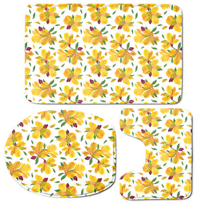 Yellow Alstroemeria Pattern Print 3 Piece Bath Mat Set