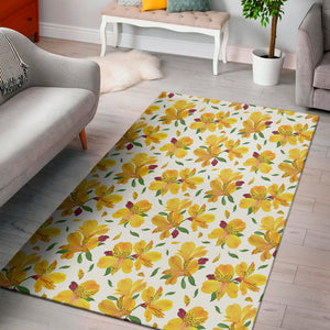 Yellow Alstroemeria Pattern Print Area Rug