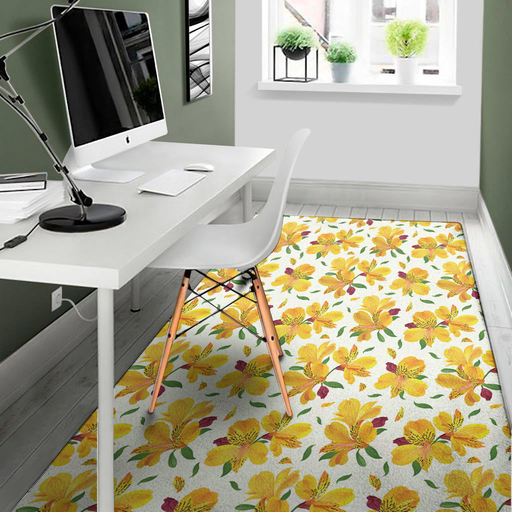 Yellow Alstroemeria Pattern Print Area Rug