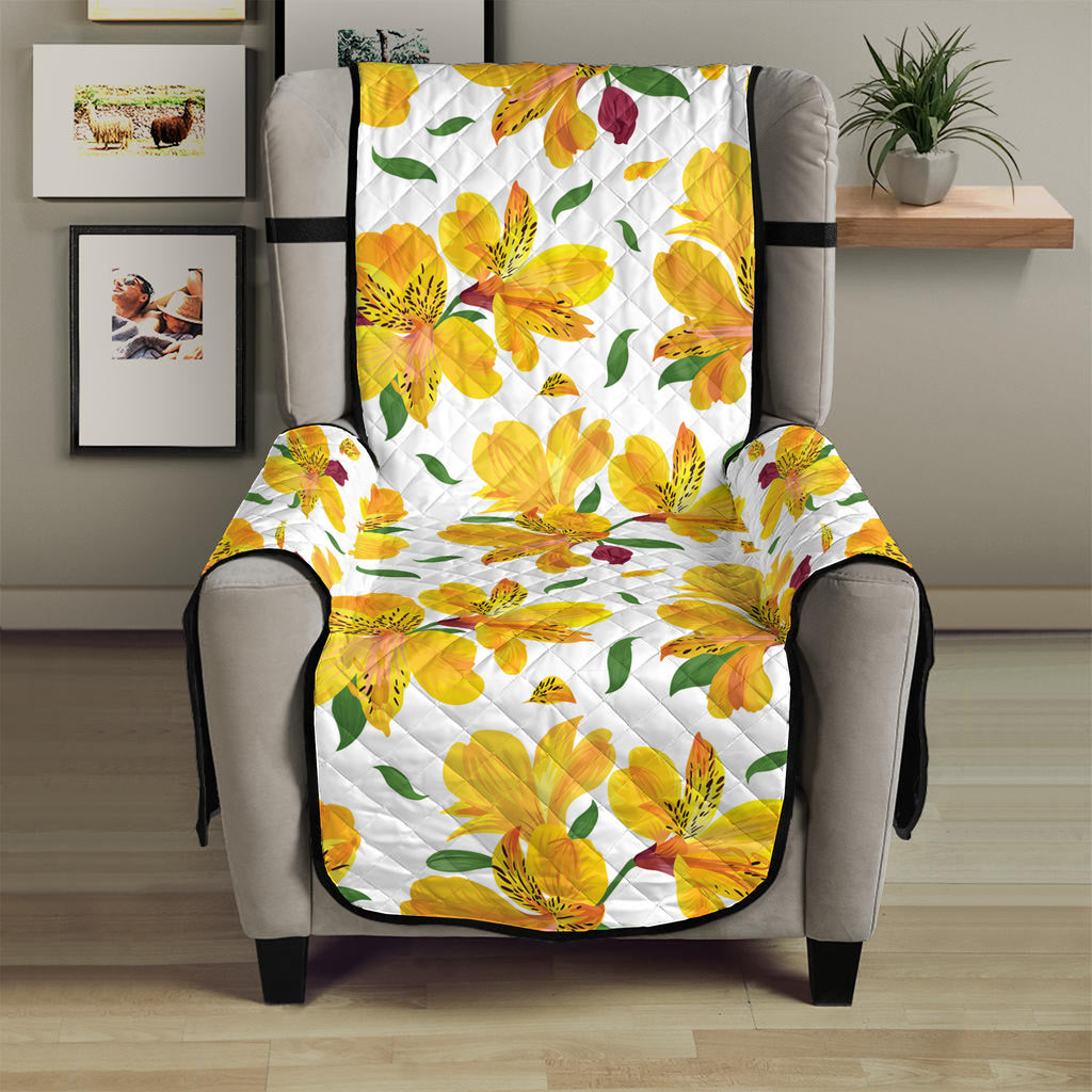 Yellow Alstroemeria Pattern Print Armchair Protector