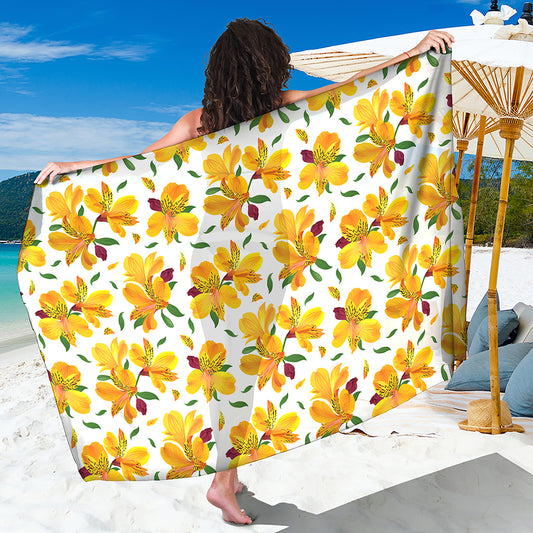 Yellow Alstroemeria Pattern Print Beach Sarong Wrap