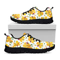 Yellow Alstroemeria Pattern Print Black Running Shoes