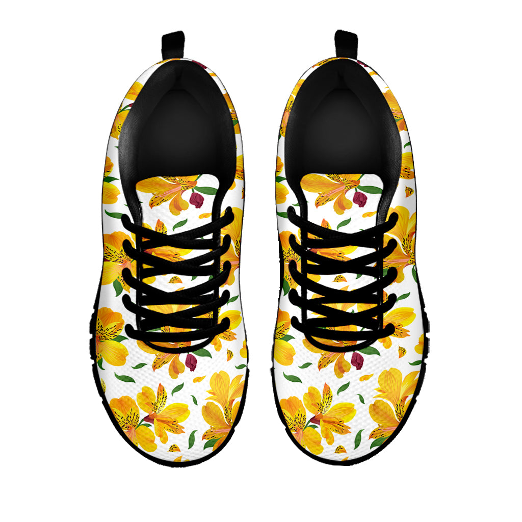 Yellow Alstroemeria Pattern Print Black Sneakers