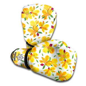 Yellow Alstroemeria Pattern Print Boxing Gloves