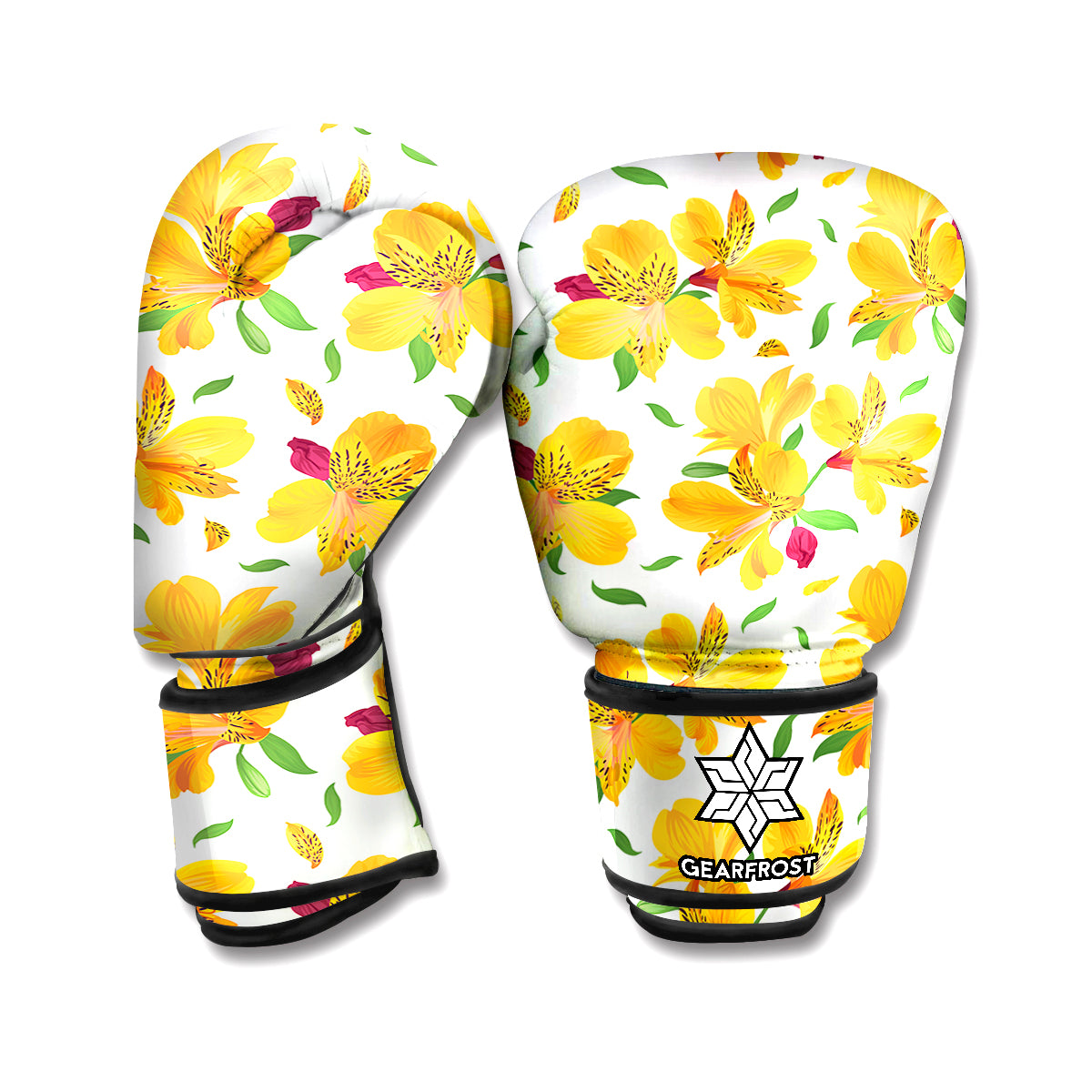 Yellow Alstroemeria Pattern Print Boxing Gloves