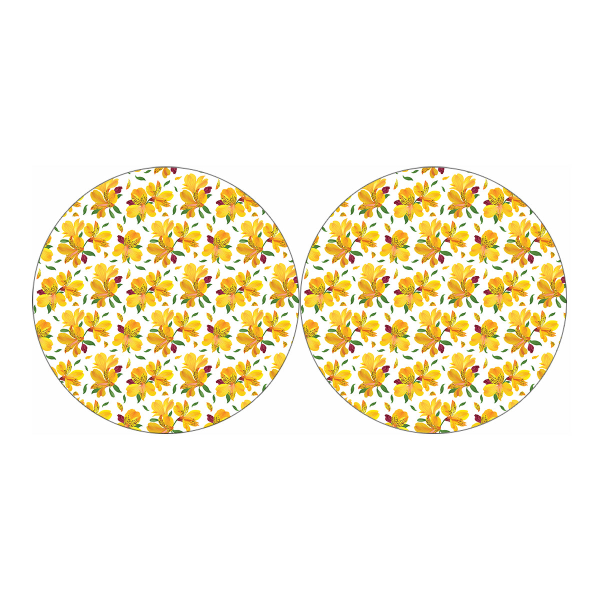 Yellow Alstroemeria Pattern Print Car Coasters