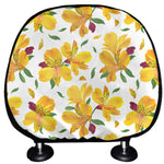 Yellow Alstroemeria Pattern Print Car Headrest Covers