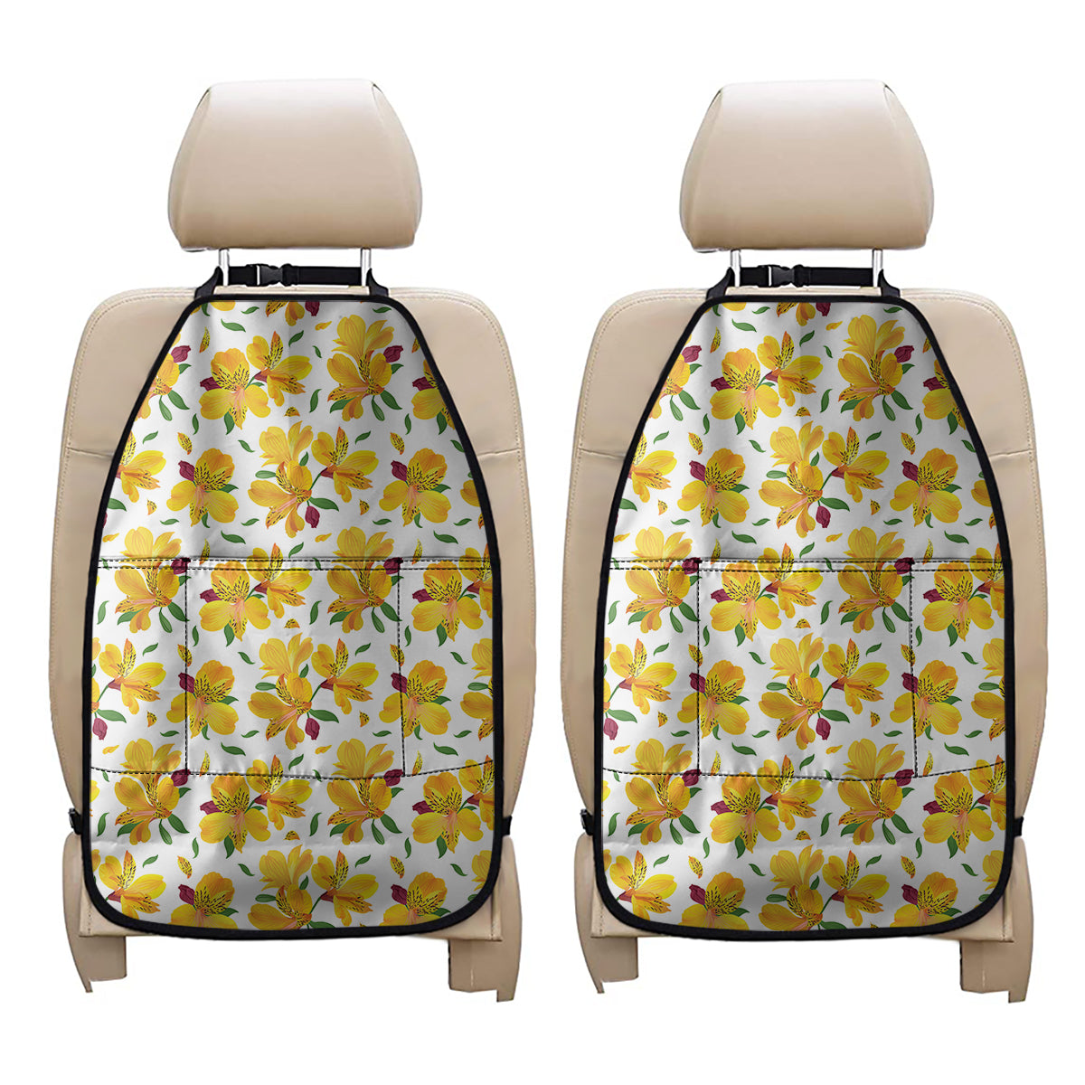 Yellow Alstroemeria Pattern Print Car Seat Organizers