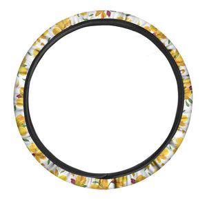 Yellow Alstroemeria Pattern Print Car Steering Wheel Cover