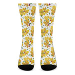 Yellow Alstroemeria Pattern Print Crew Socks