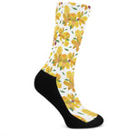 Yellow Alstroemeria Pattern Print Crew Socks