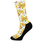 Yellow Alstroemeria Pattern Print Crew Socks