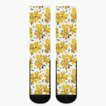 Yellow Alstroemeria Pattern Print Crew Socks