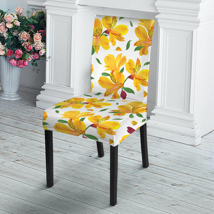 Yellow Alstroemeria Pattern Print Dining Chair Slipcover