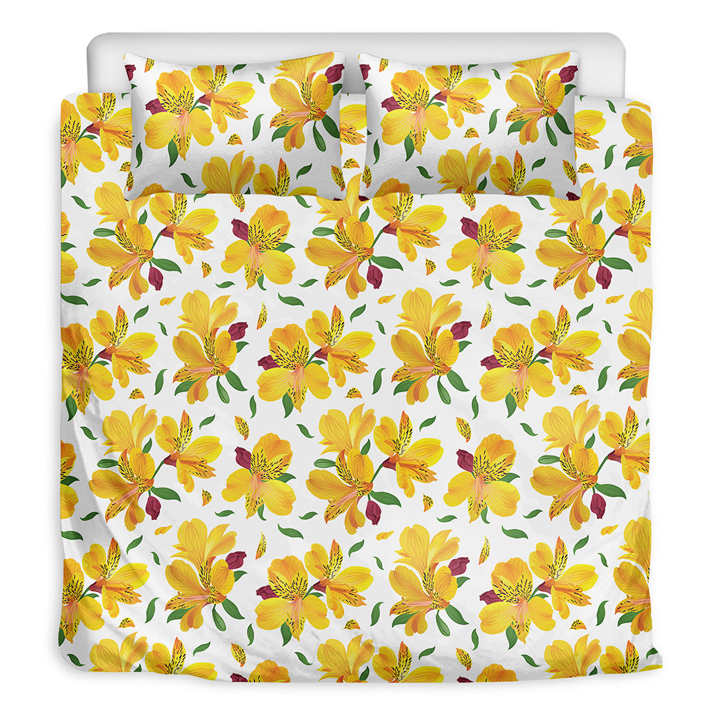 Yellow Alstroemeria Pattern Print Duvet Cover Bedding Set