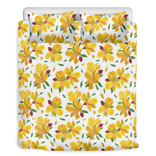 Yellow Alstroemeria Pattern Print Duvet Cover Bedding Set
