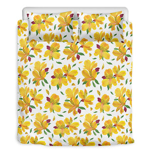 Yellow Alstroemeria Pattern Print Duvet Cover Bedding Set