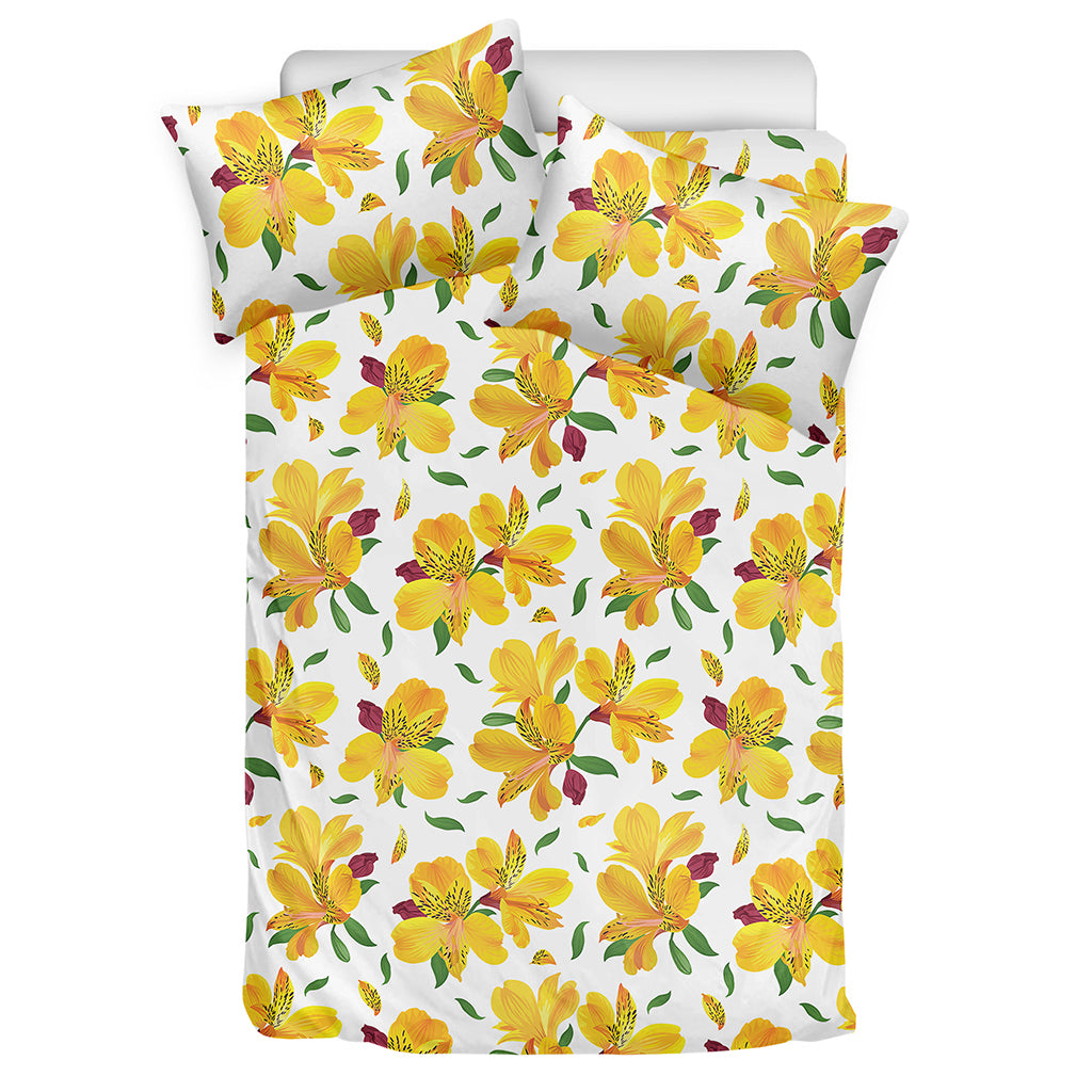 Yellow Alstroemeria Pattern Print Duvet Cover Bedding Set