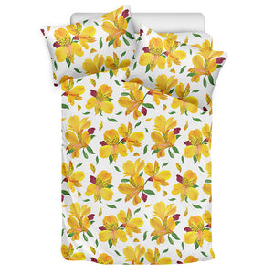 Yellow Alstroemeria Pattern Print Duvet Cover Bedding Set