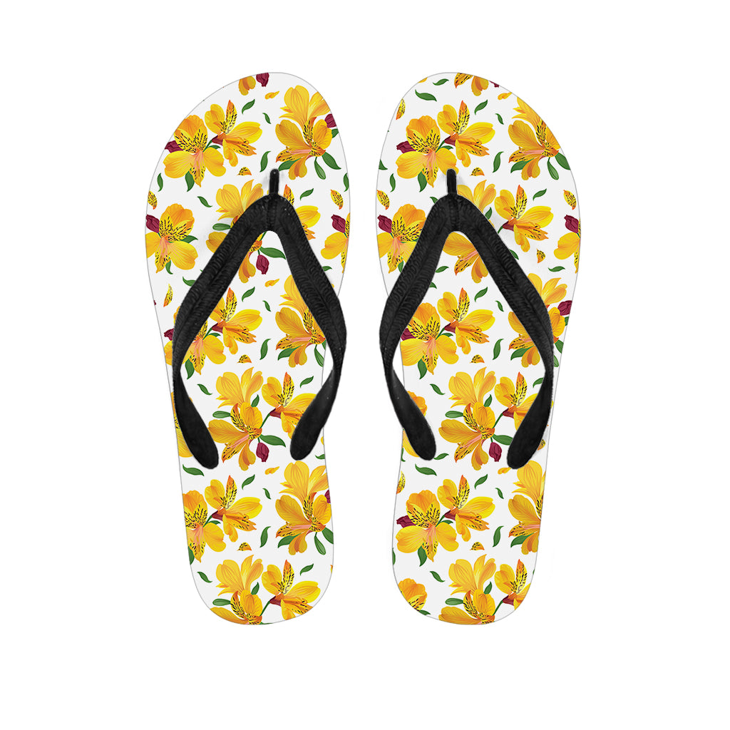 Yellow Alstroemeria Pattern Print Flip Flops