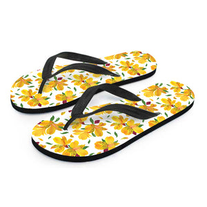 Yellow Alstroemeria Pattern Print Flip Flops