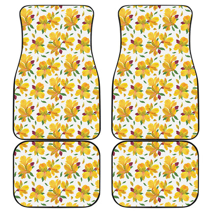 Yellow Alstroemeria Pattern Print Front and Back Car Floor Mats