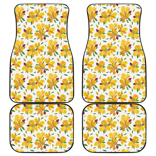 Yellow Alstroemeria Pattern Print Front and Back Car Floor Mats