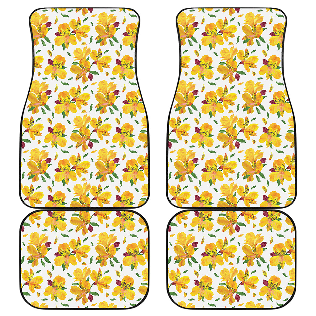 Yellow Alstroemeria Pattern Print Front and Back Car Floor Mats