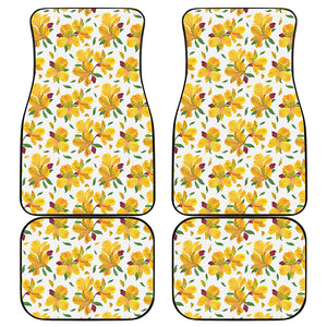 Yellow Alstroemeria Pattern Print Front and Back Car Floor Mats