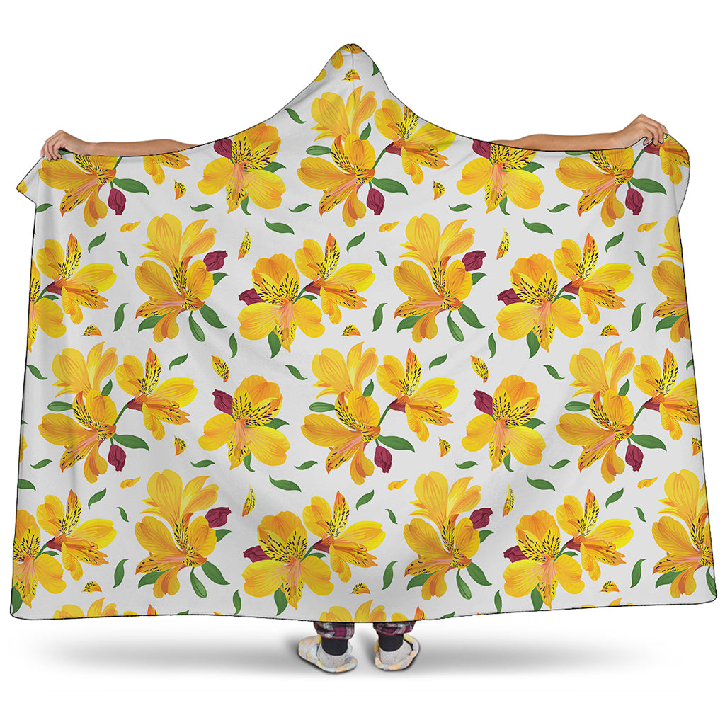 Yellow Alstroemeria Pattern Print Hooded Blanket