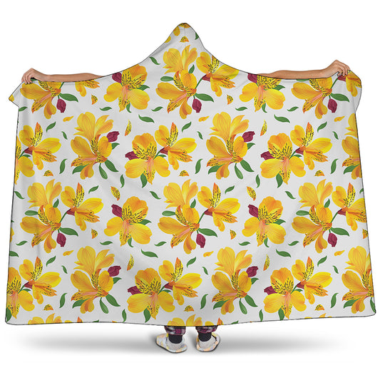 Yellow Alstroemeria Pattern Print Hooded Blanket