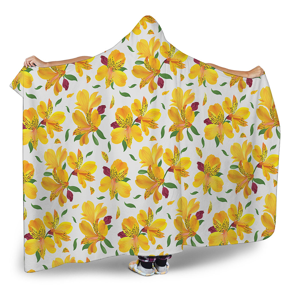 Yellow Alstroemeria Pattern Print Hooded Blanket