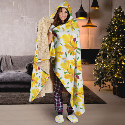 Yellow Alstroemeria Pattern Print Hooded Blanket