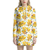 Yellow Alstroemeria Pattern Print Hoodie Dress