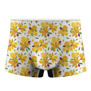 Yellow Alstroemeria Pattern Print Men's Boxer Briefs