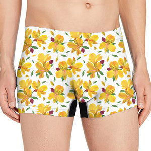 Yellow Alstroemeria Pattern Print Men's Boxer Briefs