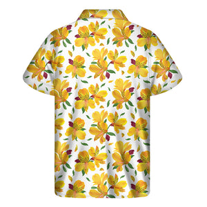 Yellow Alstroemeria Pattern Print Men's Short Sleeve Shirt