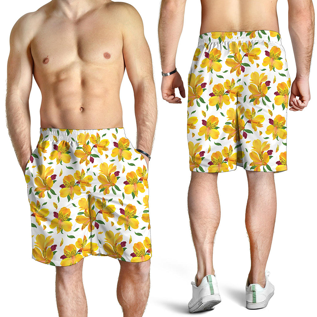 Yellow Alstroemeria Pattern Print Men's Shorts