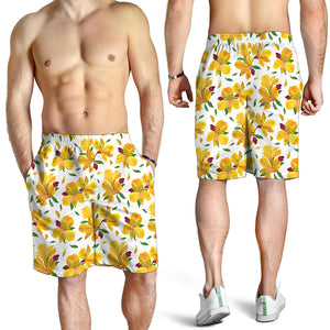 Yellow Alstroemeria Pattern Print Men's Shorts