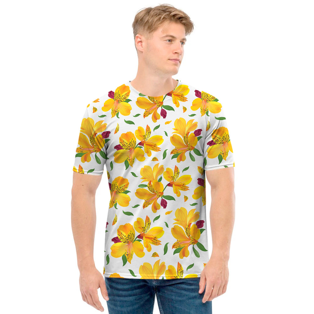 Yellow Alstroemeria Pattern Print Men's T-Shirt