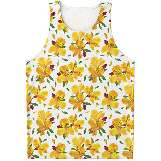 Yellow Alstroemeria Pattern Print Men's Tank Top