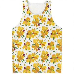 Yellow Alstroemeria Pattern Print Men's Tank Top