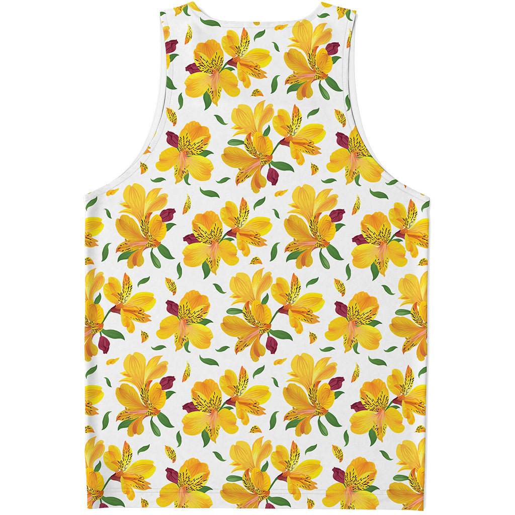 Yellow Alstroemeria Pattern Print Men's Tank Top