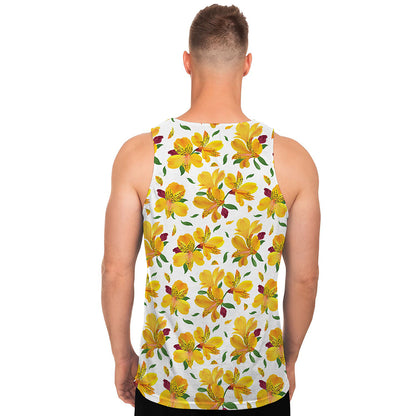 Yellow Alstroemeria Pattern Print Men's Tank Top