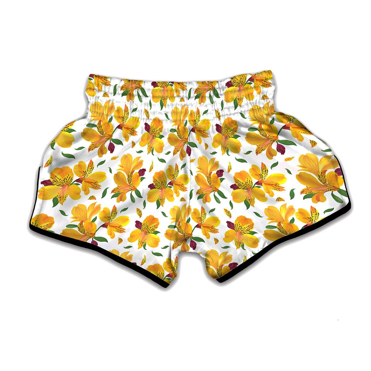 Yellow Alstroemeria Pattern Print Muay Thai Boxing Shorts