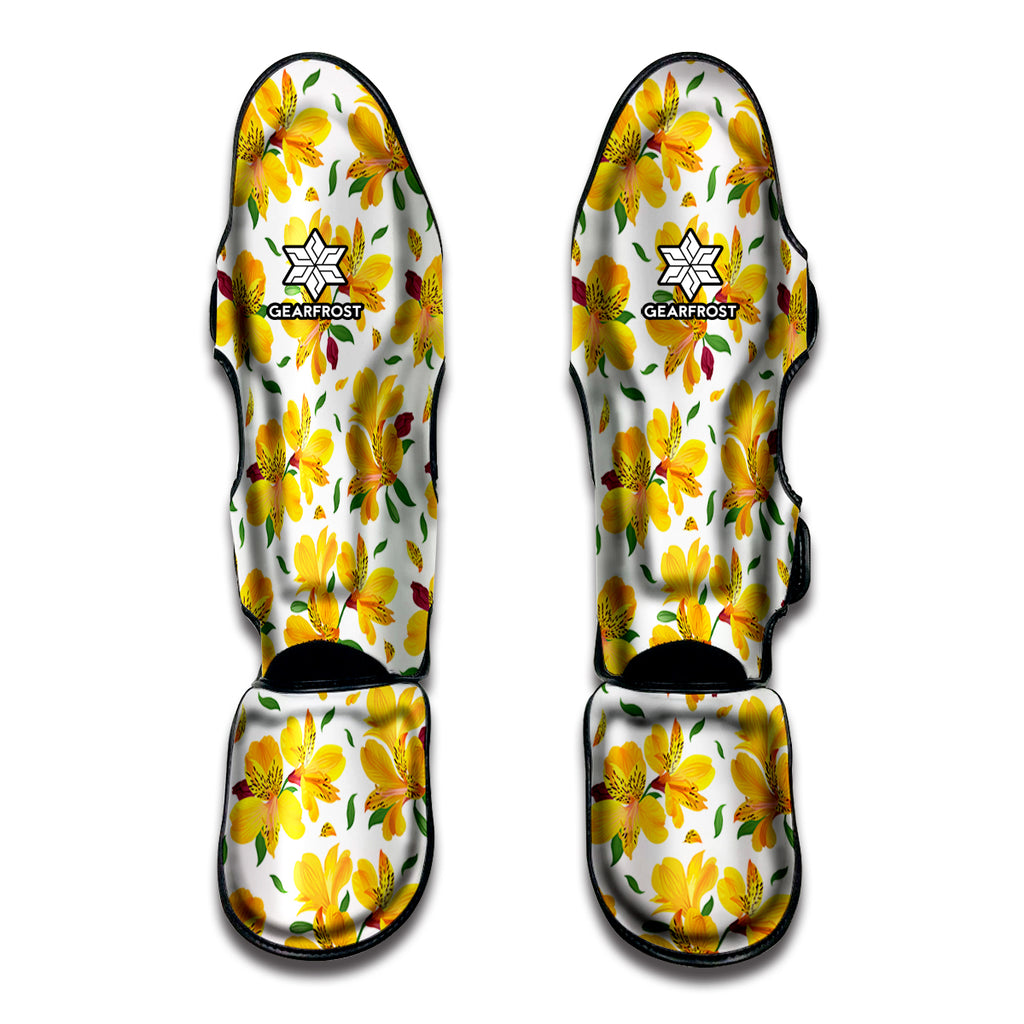 Yellow Alstroemeria Pattern Print Muay Thai Shin Guard