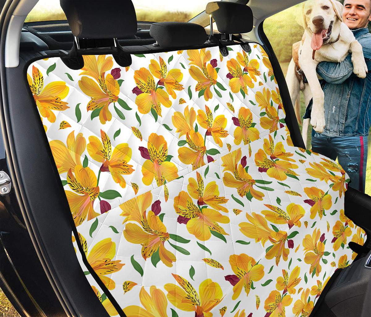 Yellow Alstroemeria Pattern Print Pet Car Back Seat Cover