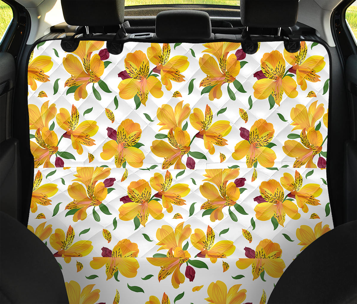 Yellow Alstroemeria Pattern Print Pet Car Back Seat Cover