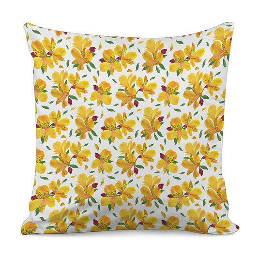 Yellow Alstroemeria Pattern Print Pillow Cover