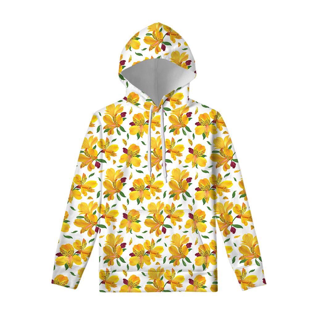 Yellow Alstroemeria Pattern Print Pullover Hoodie